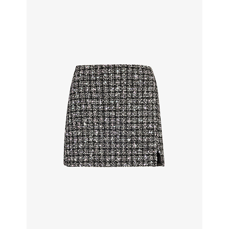 Self-portrait Women's Black A-line Bouclé-texture Woven Mini Skirt