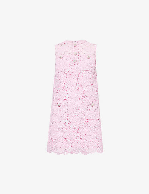 SELF PORTRAIT: Sleeveless floral-lace woven mini dress