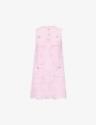 Shop Self-portrait Women's Pink Sleeveless Floral-lace Woven Mini Dress