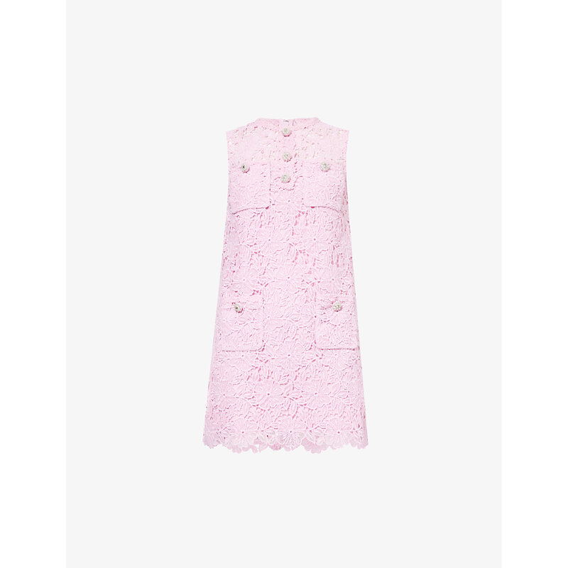 Shop Self-portrait Sleeveless Floral-lace Woven Mini Dress In Pink