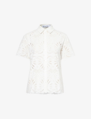 Self-portrait Broderie-anglaise Cotton Shirt In White
