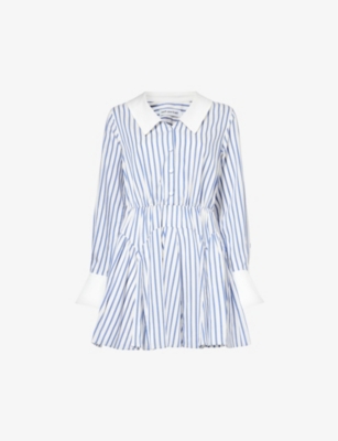 SELF PORTRAIT: Striped contrast-collar stretch-woven mini dress