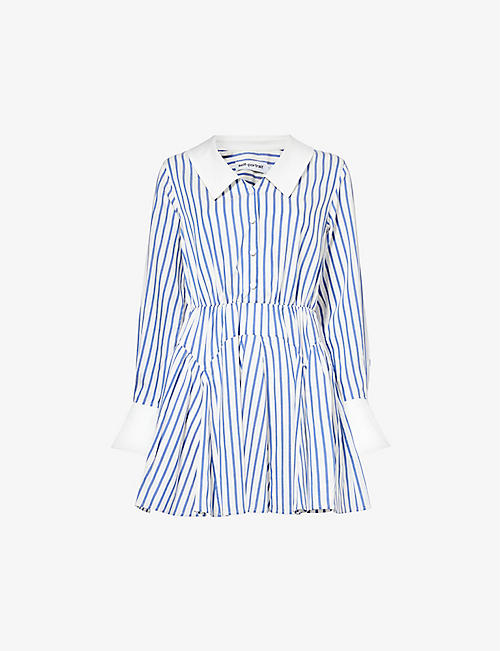 SELF-PORTRAIT: Striped contrast-collar stretch-woven mini dress