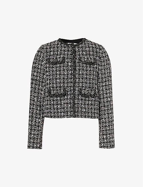 SELF-PORTRAIT: Round neck bouclé-texture woven jacket