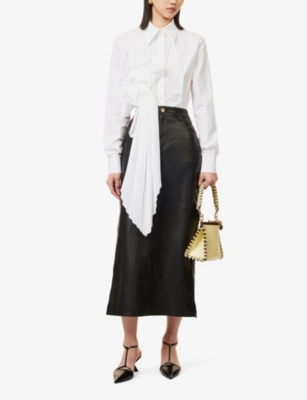 Shop Etro Column Five-pocket Leather Midi Skirt In Black