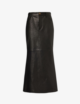 Shop Etro Women's Black Column Five-pocket Leather Midi Skirt