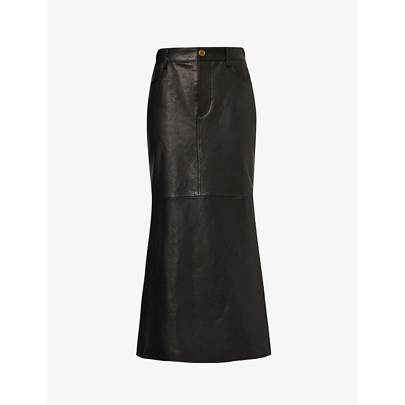 Shop Etro Column Five-pocket Leather Midi Skirt In Black