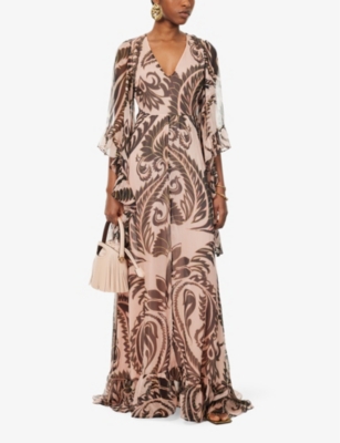 Shop Etro Paisley-pattern V-neck Silk Maxi Dress In Print On Pink Base