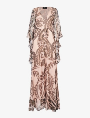 Shop Etro Paisley-pattern V-neck Silk Maxi Dress In Print On Pink Base