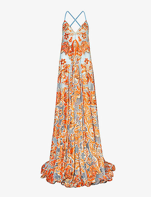 ETRO: Plunge-neck paisley-pattern woven maxi dress