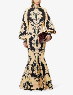 Shop Etro Women's Print On Black Base Gown Floral-print Stretch-cotton Maxi Dress