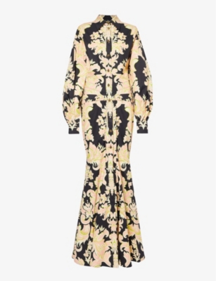 Shop Etro Women's Print On Black Base Gown Floral-print Stretch-cotton Maxi Dress