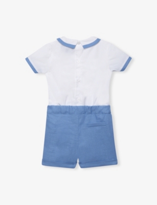 TROTTERS: Rupert Contrast-Trim Cotton Romper 3 Months - 7 Years