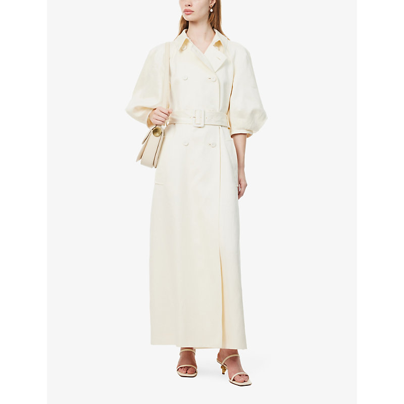 Shop Gabriela Hearst Iona Double-breasted Linen Maxi Dress In Ivory