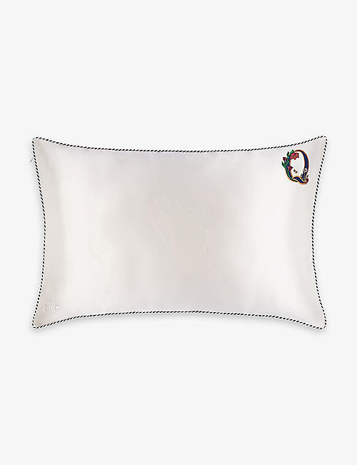 SLIP: 'Q' initial-embroidered silk pillowcase