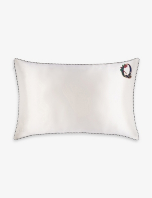 Slip 'q' Initial-embroidered Silk Pillowcase In White