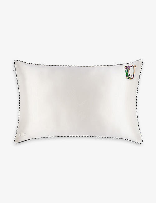 SLIP: 'U' initial-embroidered silk pillowcase 51cm x 76cm
