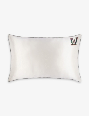 SLIP: 'W' initial-embroidered silk pillowcase 51cm x 76cm