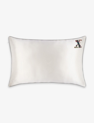 Slip 'x' Initial-embroidered Silk Pillowcase 51cm X 76cm In White