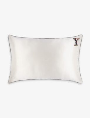 Slip 'y' Initial-embroidered Silk Pillowcase 51cm X 76cm In White