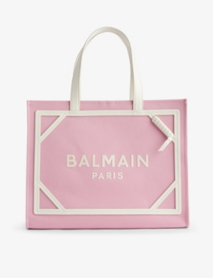 Shop Balmain B-army Medium Cotton Tote Bag In Rose/creme