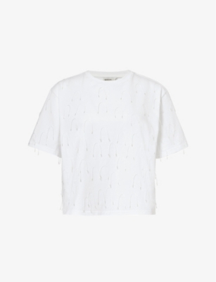 Shop Simkhai Women's White Amaru Hardware-embellished Stretch-organic Cotton T-shirt