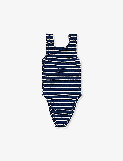 HUNZA G: Alva stripe-print crinkled swimsuit 1-6 years