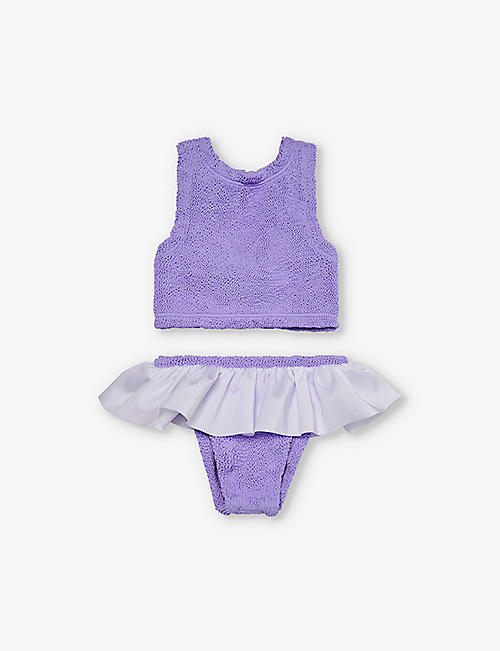 HUNZA G: Olive frilled crinkle swimsuit 1-6 years