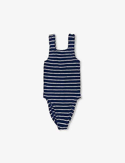 HUNZA G: Alva striped seersucker swimsuit 7-12 years