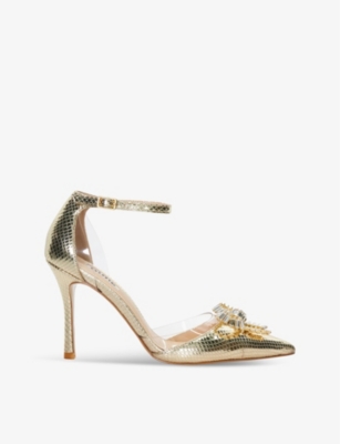 DUNE: Confess bow-embellished woven heeled sandals