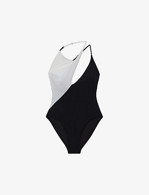 REISS: Leighton colourblock stretch cotton-blend swimsuit