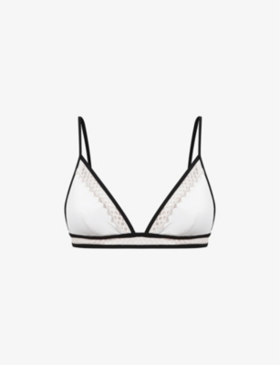 Shop Reiss Sadie Lattice Stretch-nylon Bikini Top In White/neutral