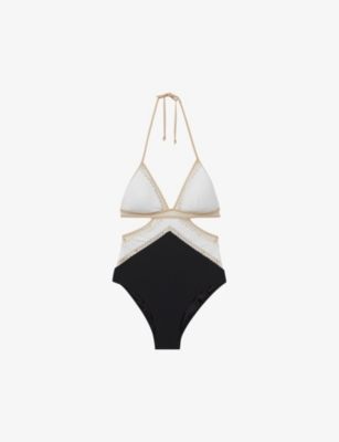 REISS Savannah lattice stretch nylon swimsuit