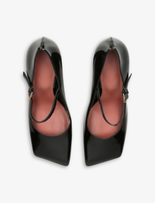 AMINA MUADDI WOMENS BLACK CHARLOTTE SQUARE-TOE PATENT-LEATHER HEELED PUMPS EUR 39.5 / 6.5 UK 