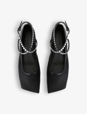Amina Muaddi Ane Crystal-embellished Mesh Ballerina Shoes In Blk/white