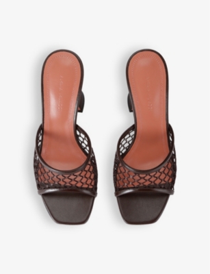 AMINA MUADDI: Lupita net-strap heeled leather mules
