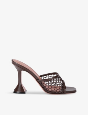 AMINA MUADDI: Lupita net-strap heeled leather mules