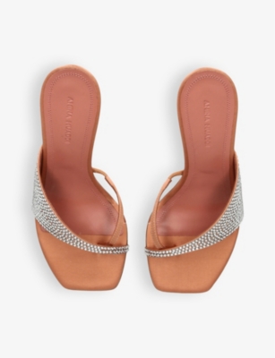 Amina Muaddi Woman Thong Sandal Apricot Size 7.5 Textile Fibers In Metallic
