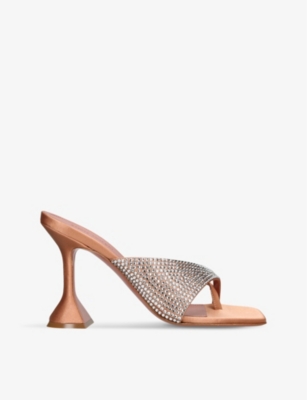 Amina Muaddi Woman Thong Sandal Apricot Size 7.5 Textile Fibers In Metallic