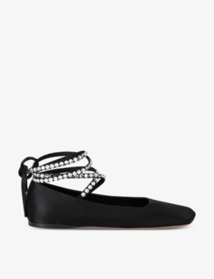 Amina Muaddi Ane Crystal-embellished Satin Ballet Flats In Blk/white