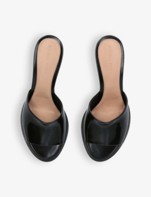 Shop Bottega Veneta Women's Black Cha Cha Curved-heel Leather Kitten-heel Mules