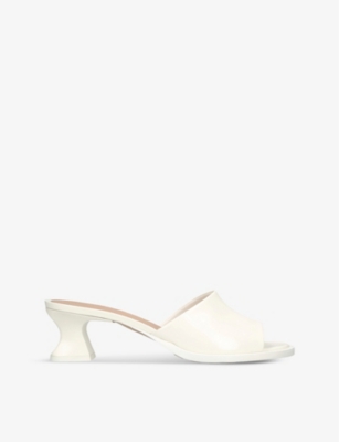 Bottega Veneta Womens White Cha Cha Patent-leather Heeled Mules