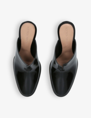 Shop Bottega Veneta Women's Black Cha Cha 100 Leather Curved-heel Mules