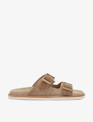 Shop Brunello Cucinelli Mens Beige Comb Two-strap Suede Sandals