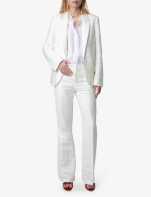 Shop Zadig & Voltaire Zadig&voltaire Women's Blanc Pistol High-rise Flared-leg Woven Trousers