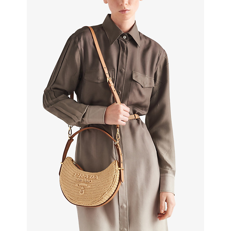 Shop Prada Arqué Raffia-effect Shoulder Bag In Neutral