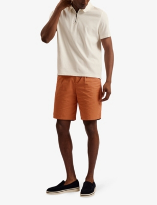 Shop Ted Baker Men's Brown Fulhum Front-pleat Regular-fit Cotton Shorts