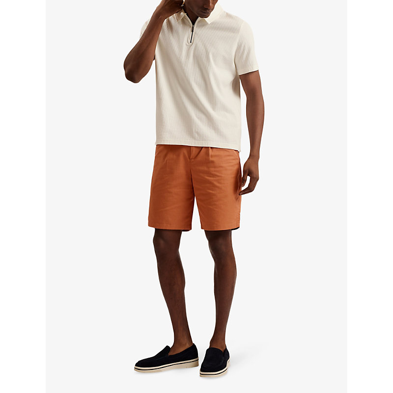 Shop Ted Baker Mens Brown Fulhum Front-pleat Regular-fit Cotton Shorts