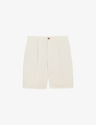 Shop Ted Baker Men's White Fulhum Front-pleat Regular-fit Cotton Shorts