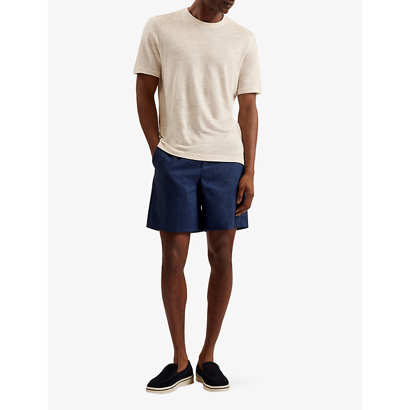 Shop Ted Baker Brixtun Elasticated-waistband Linen-blend Shorts In Navy